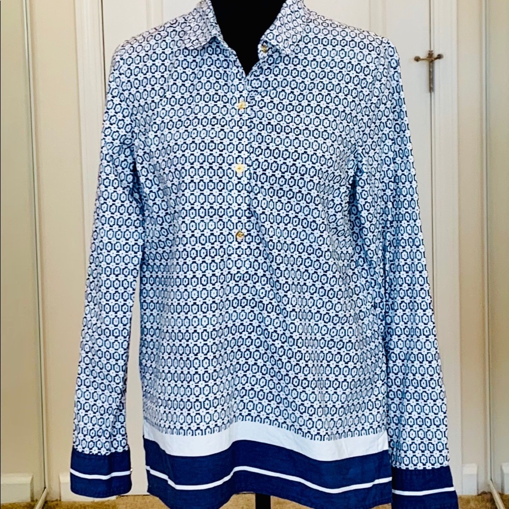 C WONDER Navy/White Long Sleeve 4 button Blouse